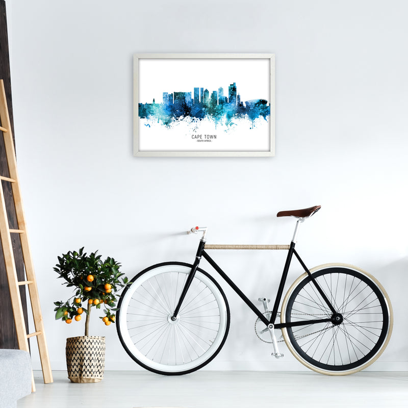Cape Town South Africa Skyline Blue City Name  by Michael Tompsett A2 Oak Frame