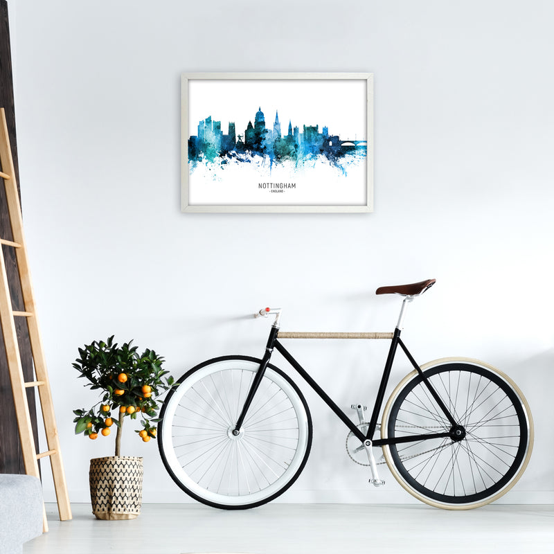 Nottingham England Skyline Blue City Name  by Michael Tompsett A2 Oak Frame