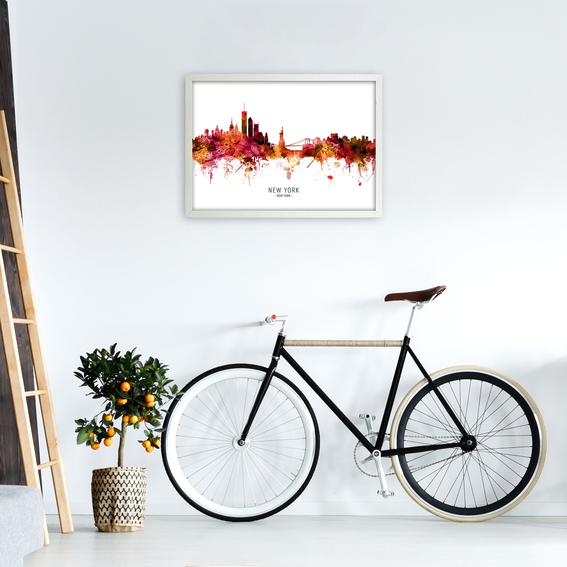 New York New York Skyline Red City Name  by Michael Tompsett A2 Oak Frame
