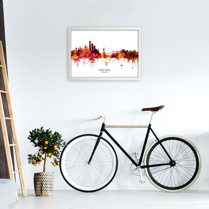 New York New York Skyline Red City Name  by Michael Tompsett A2 Oak Frame