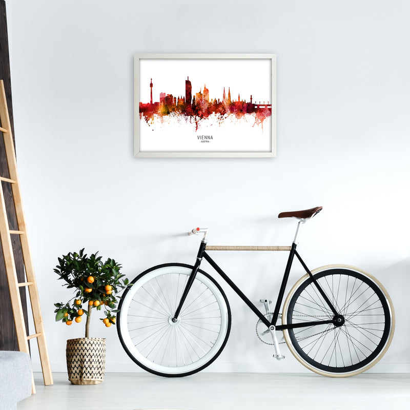 Vienna Austria Skyline Red City Name  by Michael Tompsett A2 Oak Frame