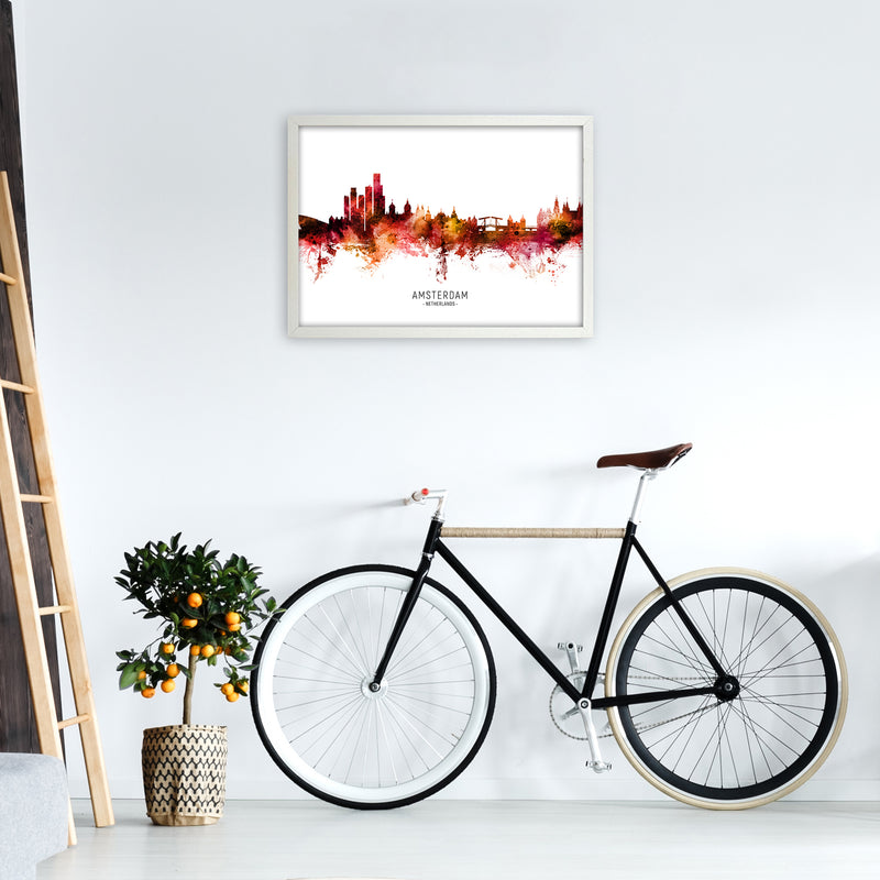 Amsterdam Netherlands Skyline Red City Name  by Michael Tompsett A2 Oak Frame