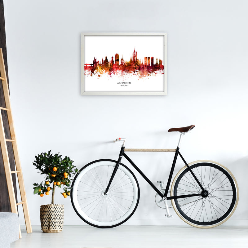 Aberdeen Scotland Skyline Red City Name  by Michael Tompsett A2 Oak Frame