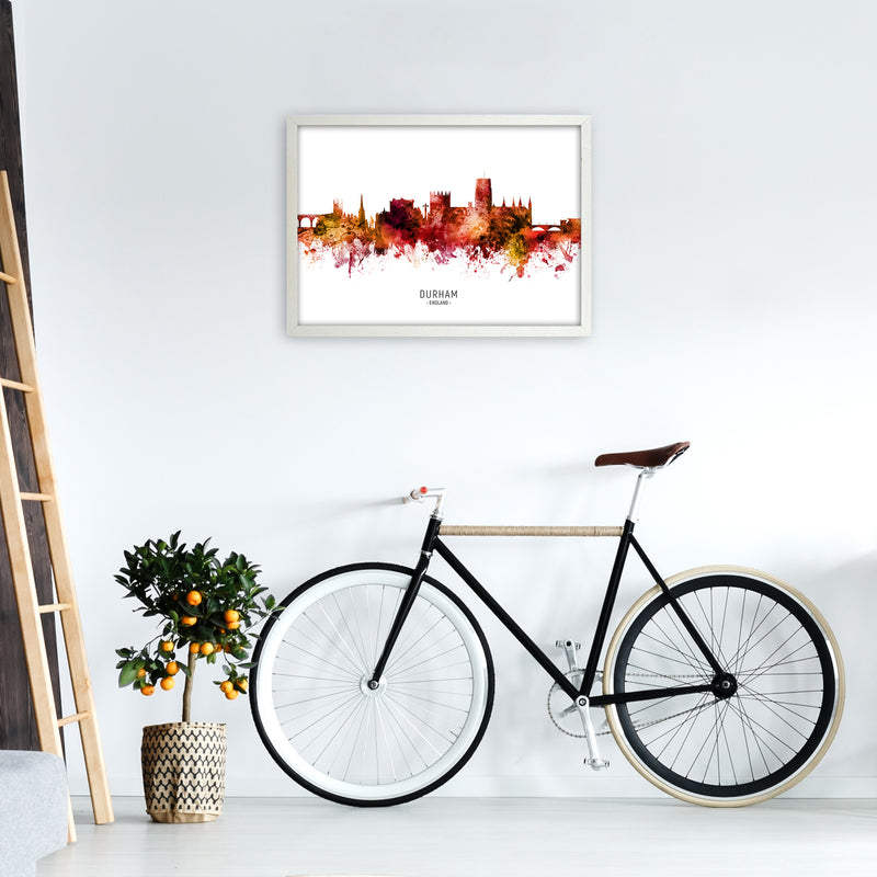 Durham England Skyline Red City Name  by Michael Tompsett A2 Oak Frame