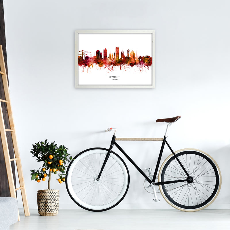 Plymouth England Skyline Red City Name  by Michael Tompsett A2 Oak Frame