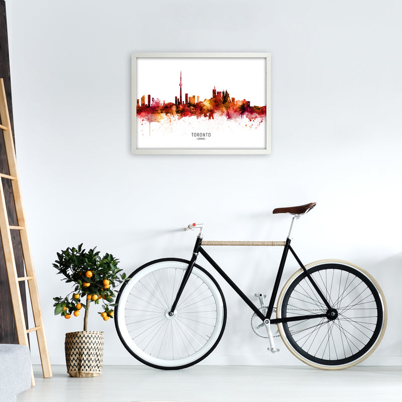 Toronto Canada Skyline Red City Name  by Michael Tompsett A2 Oak Frame