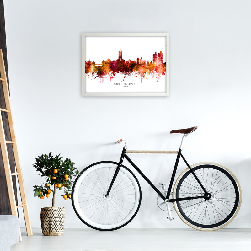 Stoke-On-Trent England Skyline Red City Name  by Michael Tompsett A2 Oak Frame