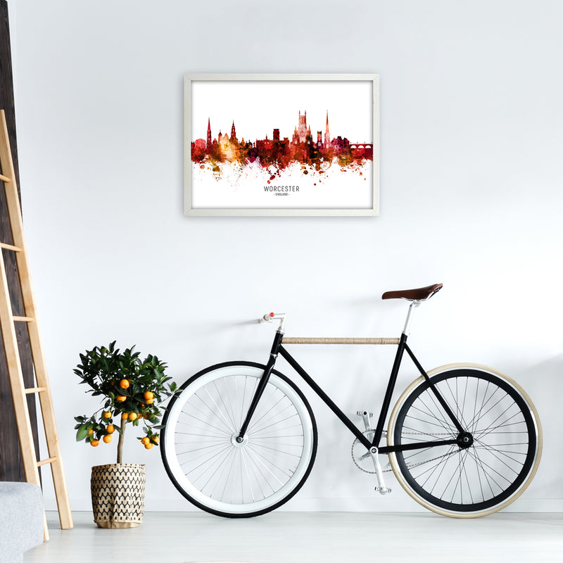 Worcester England Skyline Red City Name  by Michael Tompsett A2 Oak Frame