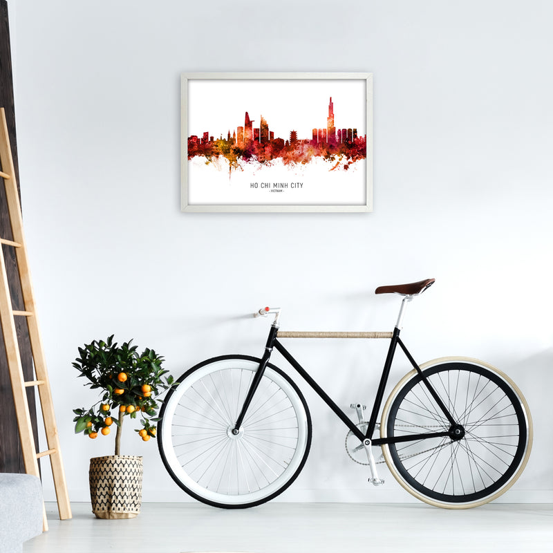 Ho Chi Minh City Vietnam Skyline Red City Name  by Michael Tompsett A2 Oak Frame