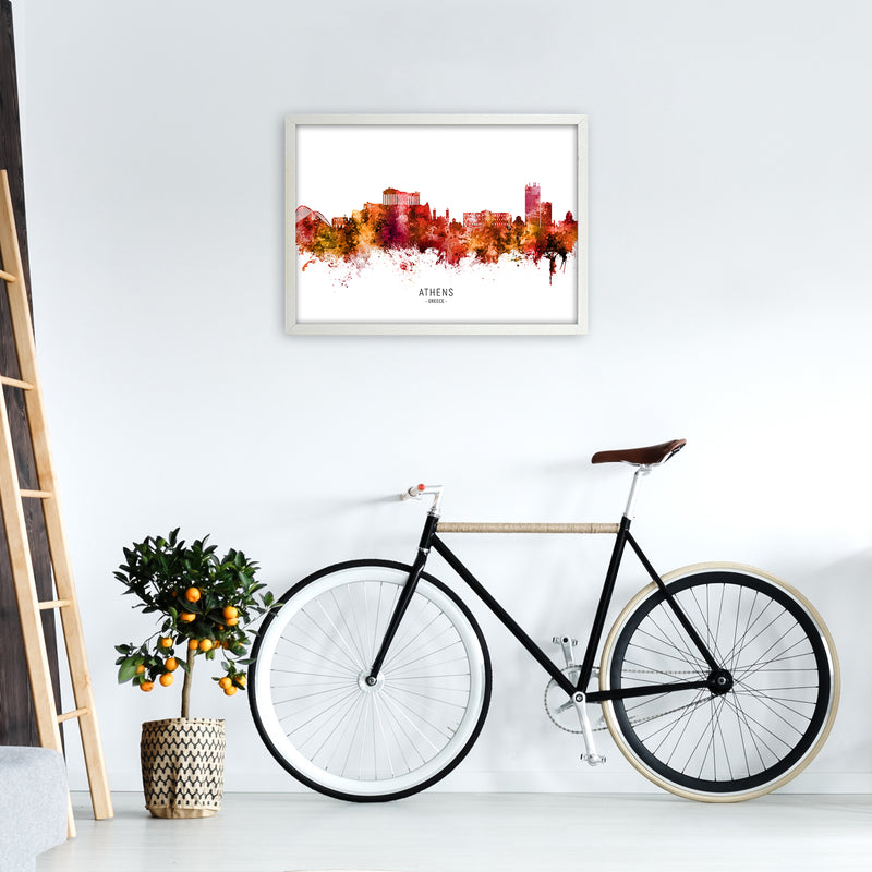 Athens Greece Skyline Red City Name Print by Michael Tompsett A2 Oak Frame