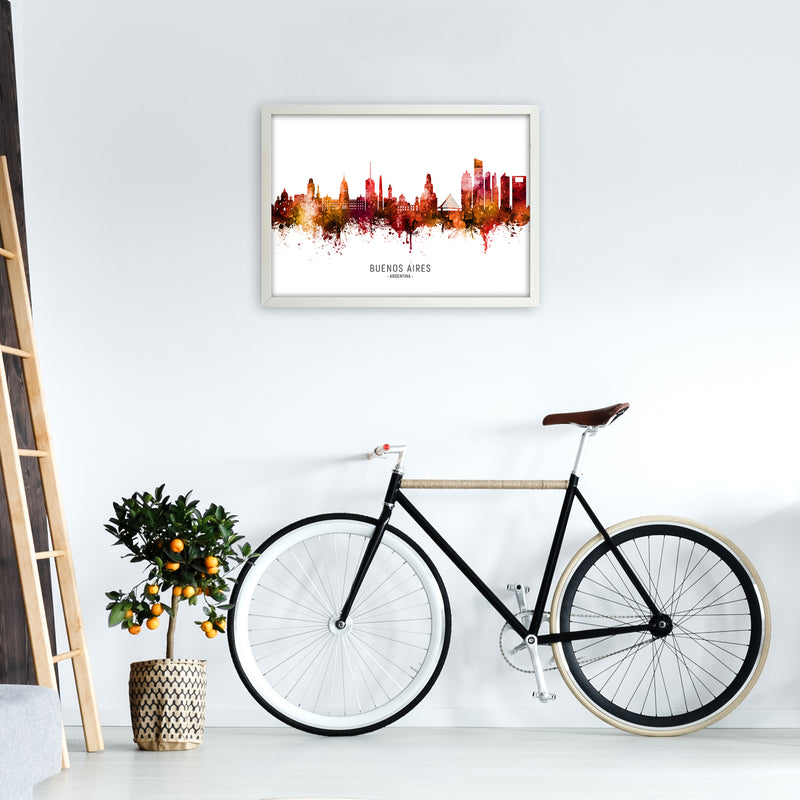 Buenos Aires Argentina Skyline Red City Name  by Michael Tompsett A2 Oak Frame