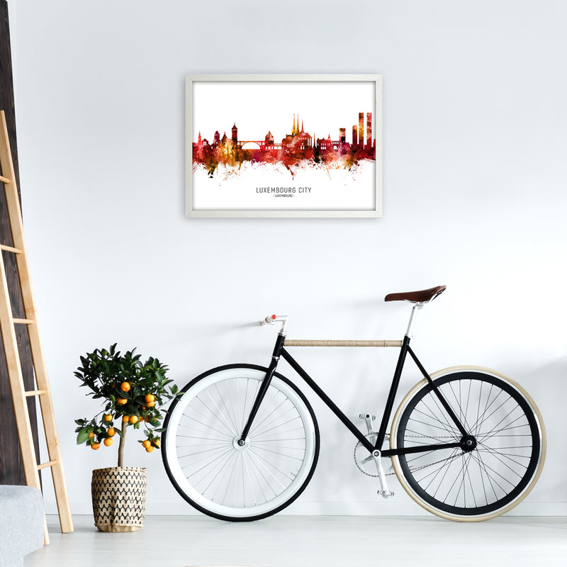 Luxembourg City Luxembourg Skyline Red City Name  by Michael Tompsett A2 Oak Frame
