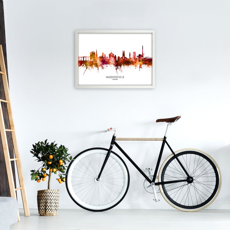 Huddersfield England Skyline Red City Name  by Michael Tompsett A2 Oak Frame