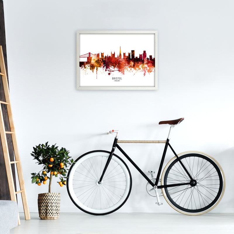 Bristol England Skyline Red City Name  by Michael Tompsett A2 Oak Frame