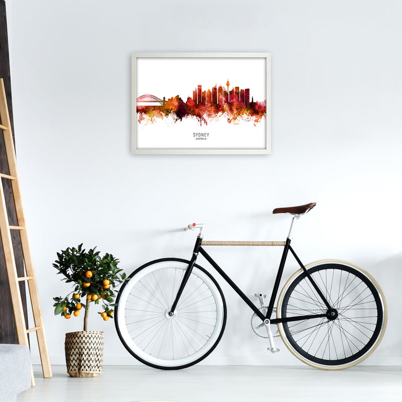 Sydney Australia Skyline Red City Name  by Michael Tompsett A2 Oak Frame