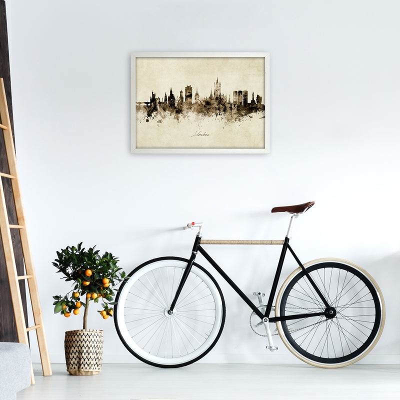 Aberdeen Scotland Skyline Vintage Art Print by Michael Tompsett A2 Oak Frame
