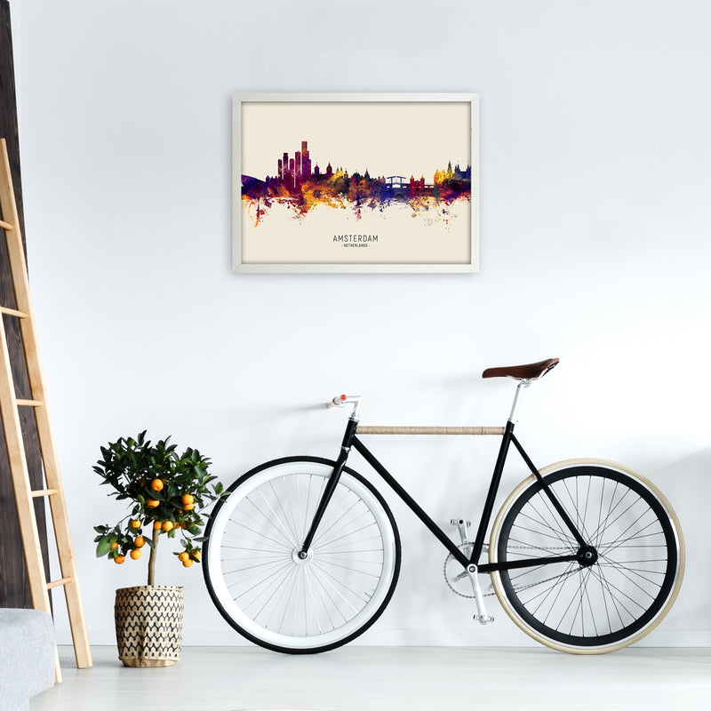 Amsterdam Netherlands Skyline Autumn City Name Art Print by Michael Tompsett A2 Oak Frame