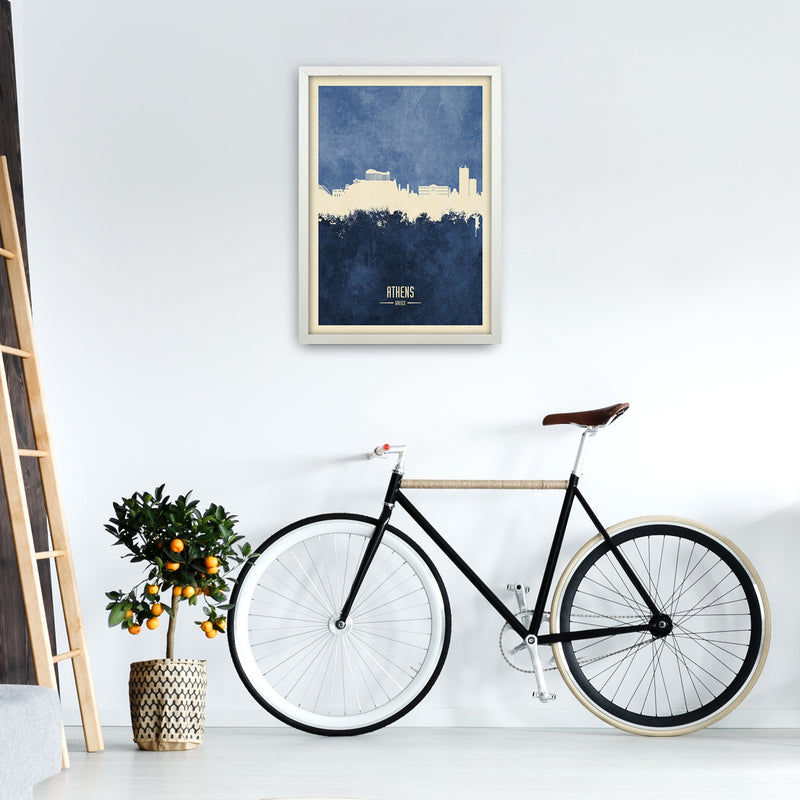 Athens Greece Skyline Portrait Navy Art Print by Michael Tompsett A2 Oak Frame