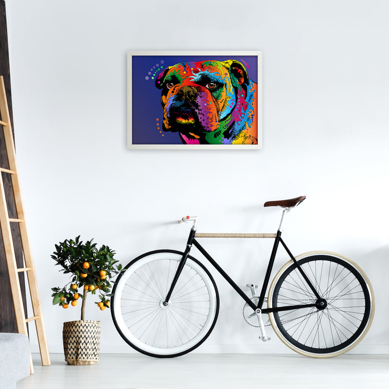 Bulldog Dog Blue Art Print by Michael Tompsett A2 Oak Frame