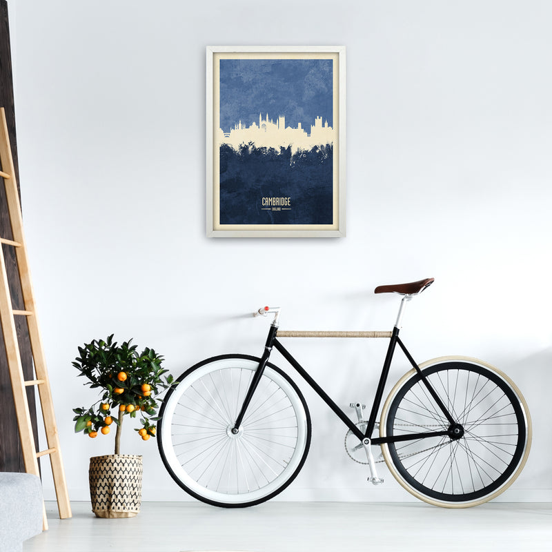 Cambridge England Skyline Portrait Navy Art Print by Michael Tompsett A2 Oak Frame