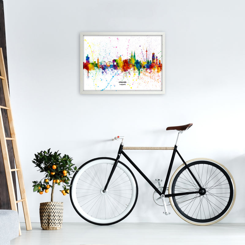 Cologne Germany Skyline Splash Art Print by Michael Tompsett A2 Oak Frame