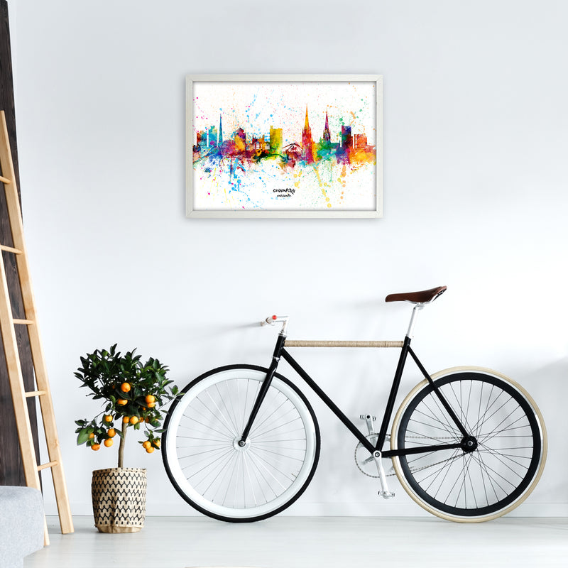 Coventry England Skyline Splash Art Print by Michael Tompsett A2 Oak Frame