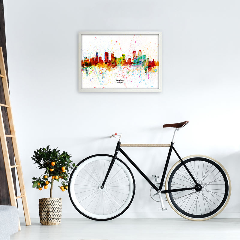 Denver Colorado Skyline Splash Art Print by Michael Tompsett A2 Oak Frame