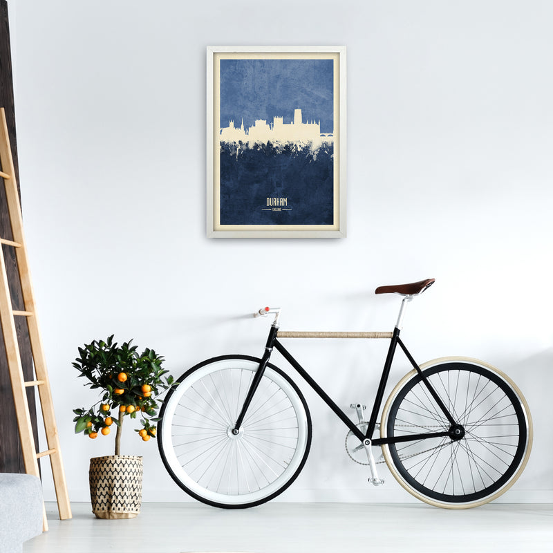 Durham England Skyline Portrait Navy Art Print by Michael Tompsett A2 Oak Frame