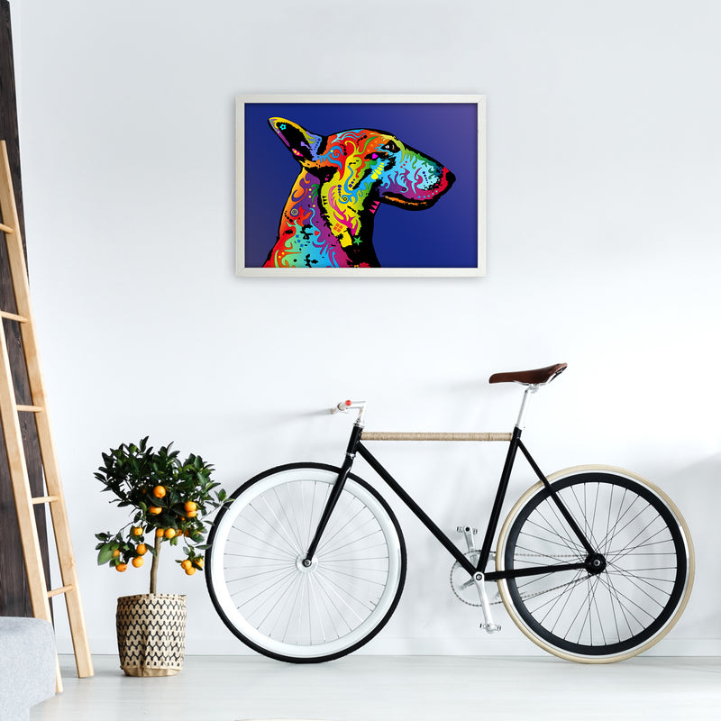 English Bull Terrier Dog Blue Art Print by Michael Tompsett A2 Oak Frame