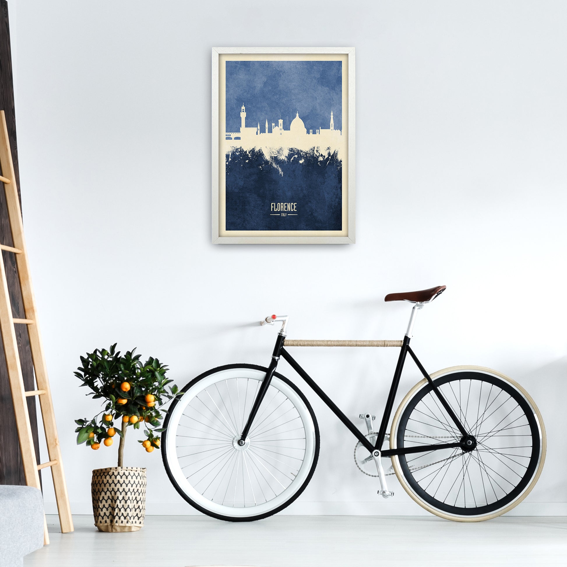 Florence Italy Skyline Portrait Navy Art Print by Michael Tompsett A2 Oak Frame