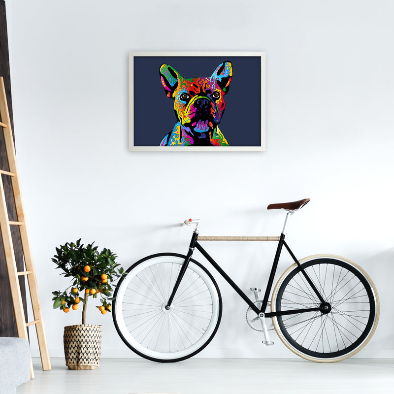 French Bulldog Dog Navy Art Print by Michael Tompsett A2 Oak Frame