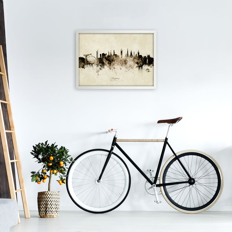 Glasgow Scotland Skyline Vintage Art Print by Michael Tompsett A2 Oak Frame
