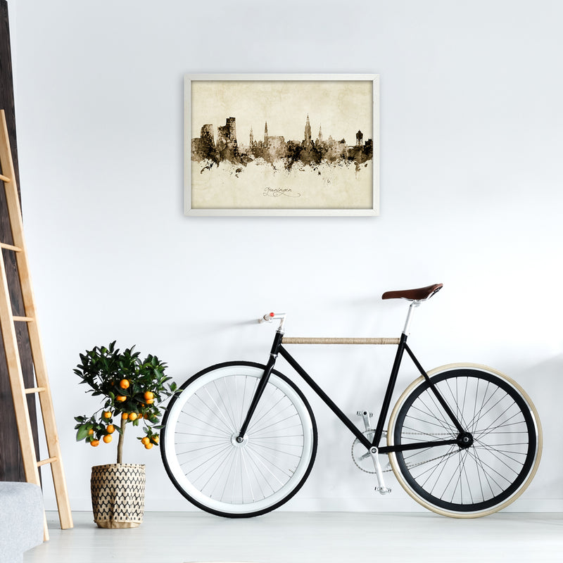 Groningen Netherlands Skyline Vintage Art Print by Michael Tompsett A2 Oak Frame