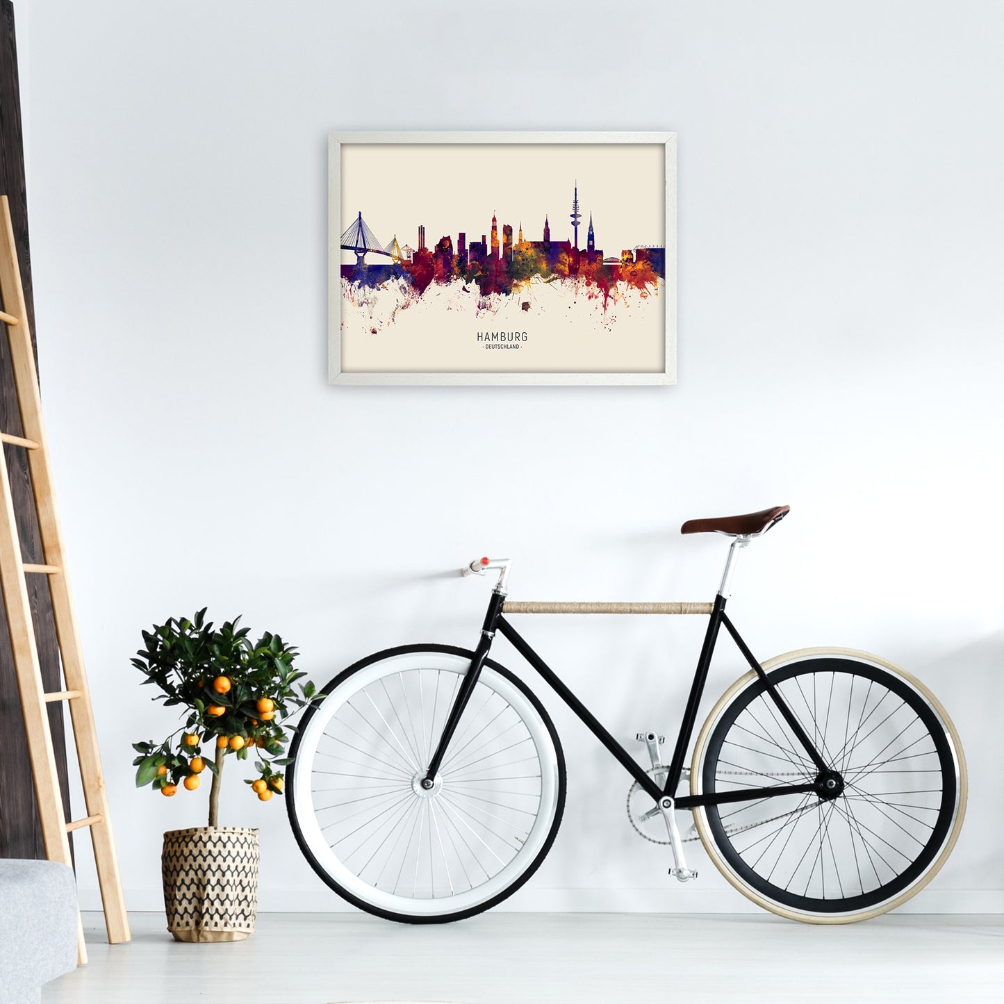 Hamburg Deutschland Skyline Autumn City Name Art Print by Michael Tompsett A2 Oak Frame