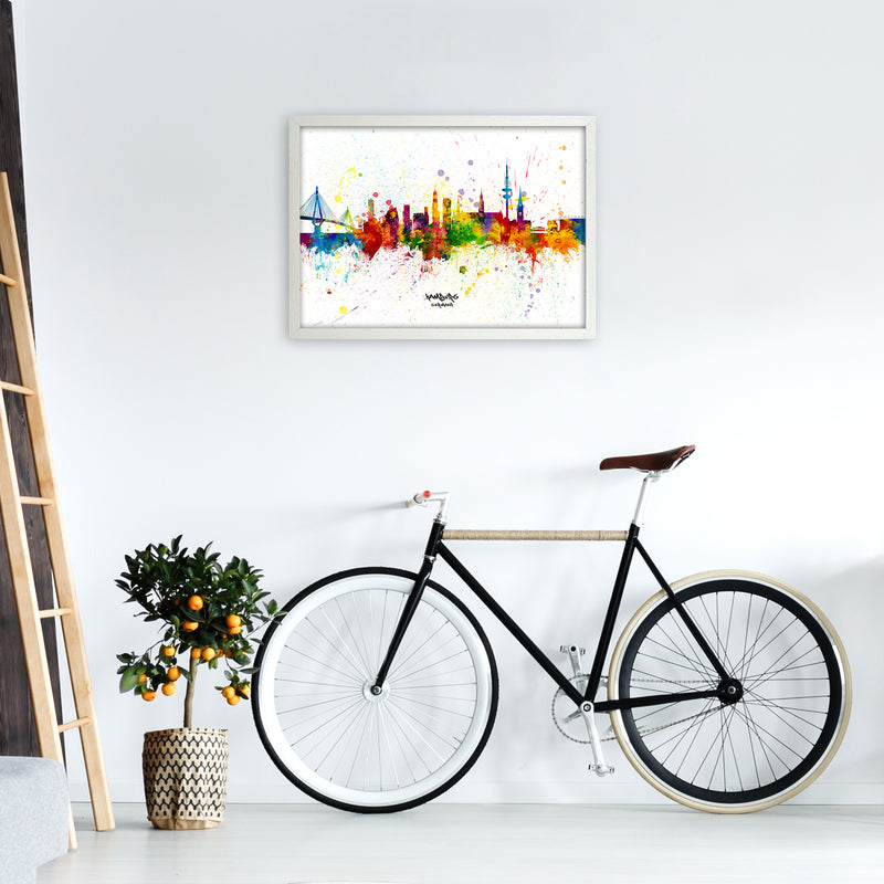 Hamburg Germany Skyline Splash Art Print by Michael Tompsett A2 Oak Frame