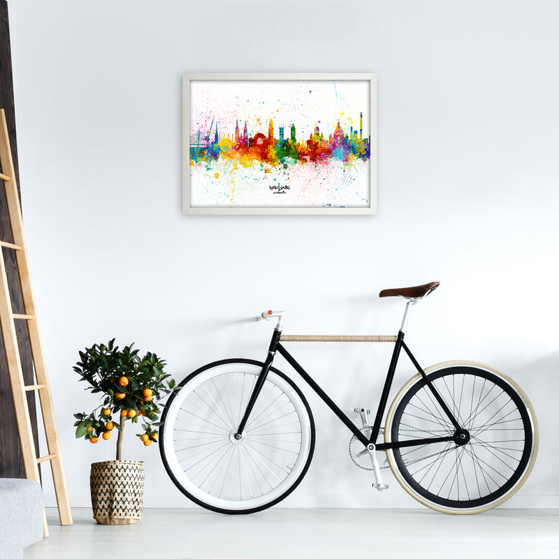 Helsinki Finland Skyline Splash Art Print by Michael Tompsett A2 Oak Frame