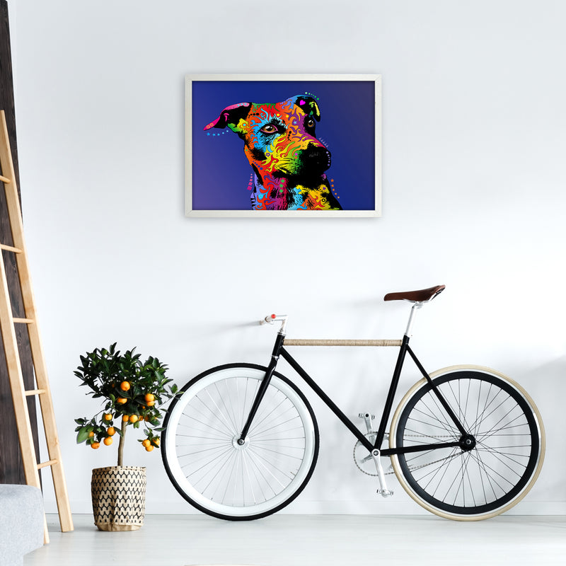 Jack Russell Dog Blue Art Print by Michael Tompsett A2 Oak Frame