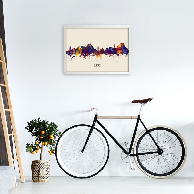 Jersey Channel Islands Skyline Autumn City Name Art Print by Michael Tompsett A2 Oak Frame