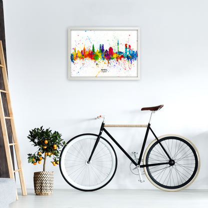 Munich Germany Skyline Splash Art Print by Michael Tompsett A2 Oak Frame