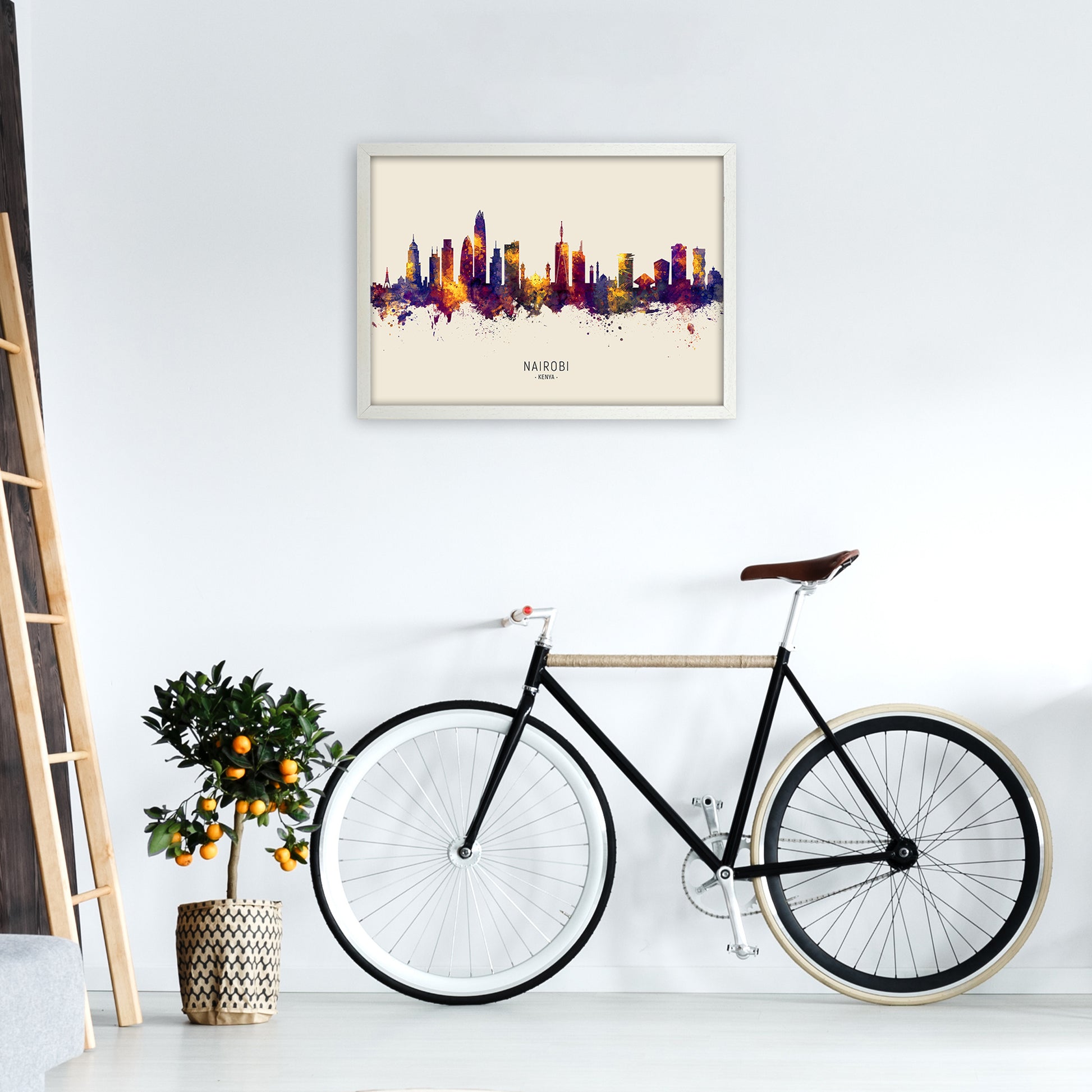 Nairobi Kenya Skyline Autumn City Name Art Print by Michael Tompsett A2 Oak Frame