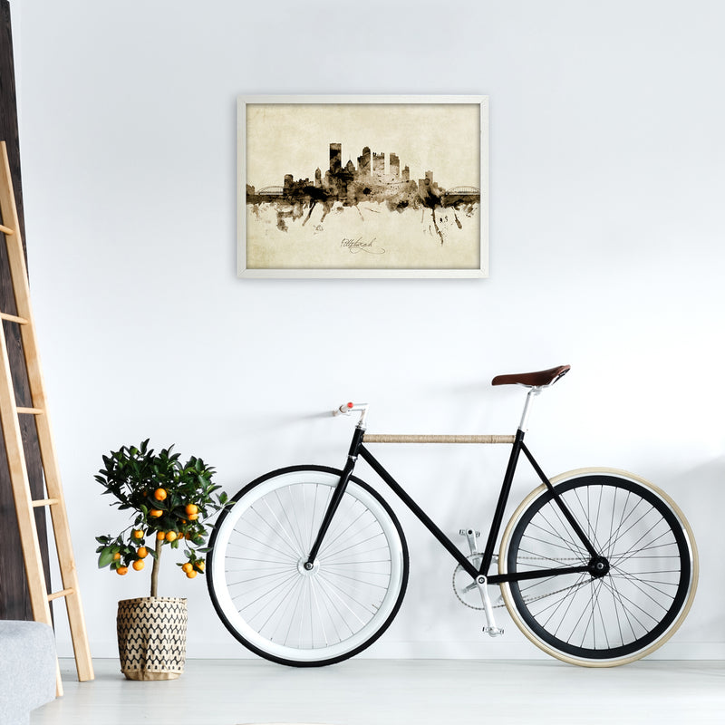 Pittsburgh Pennsylvania Skyline Vintage Art Print by Michael Tompsett A2 Oak Frame
