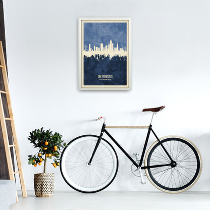 San Francisco California Skyline Portrait Navy Art Print by Michael Tompsett A2 Oak Frame