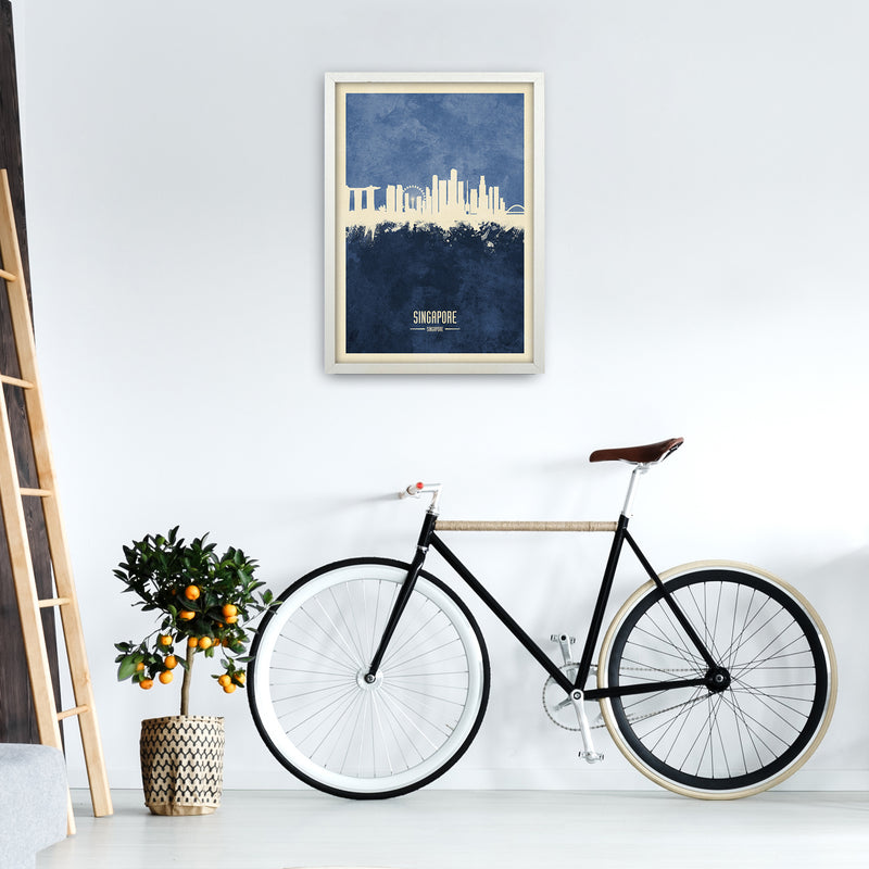 Singapore Singapore Skyline Portrait Navy Art Print by Michael Tompsett A2 Oak Frame