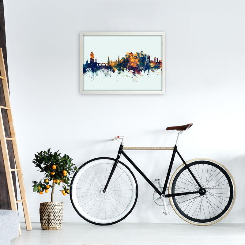 Stirling Scotland Skyline Blue Orange Art Print by Michael Tompsett A2 Oak Frame