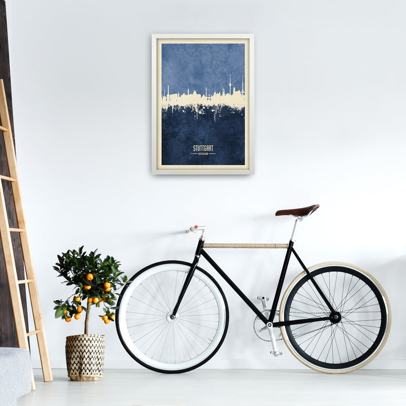 Stuttgart Germany Skyline Portrait Navy Art Print by Michael Tompsett A2 Oak Frame