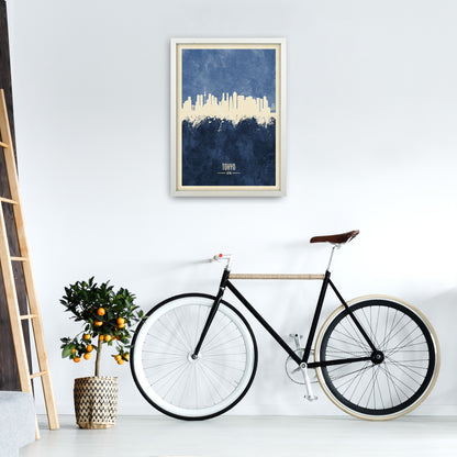 Tokyo Japan Skyline Portrait Navy Art Print by Michael Tompsett A2 Oak Frame