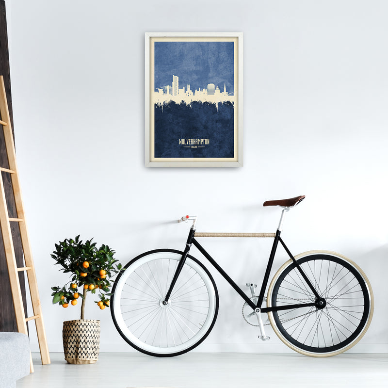 Wolverhampton England Skyline Portrait Navy Art Print by Michael Tompsett A2 Oak Frame