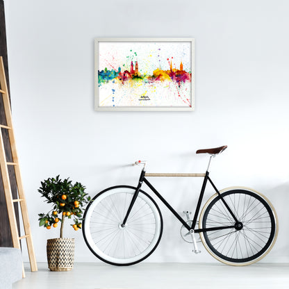 Zurich Switzerland Skyline Splash Art Print by Michael Tompsett A2 Oak Frame