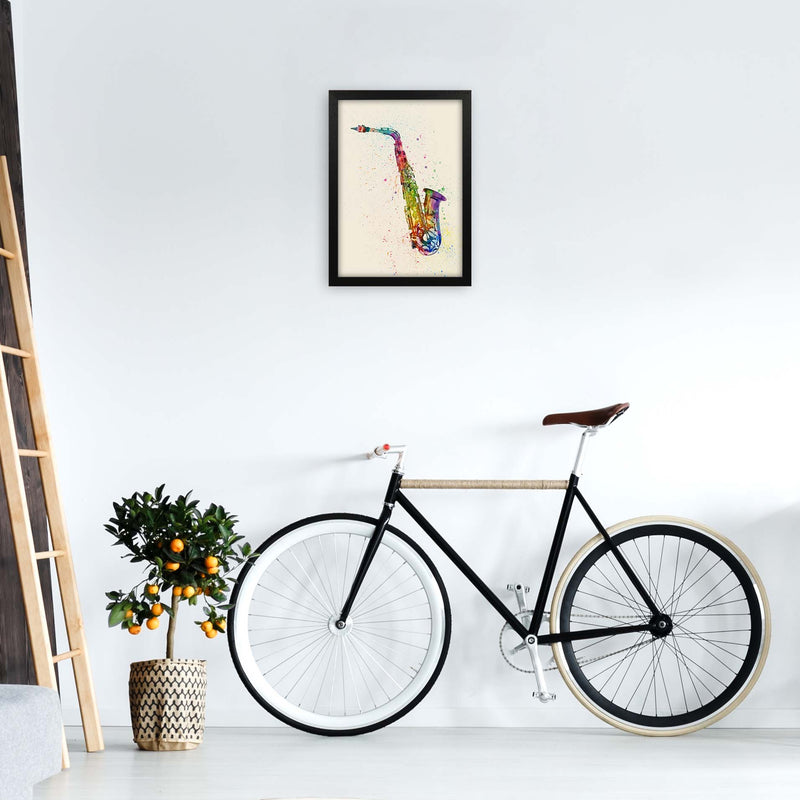 Saxophone Watercolour Multi-Colour Print by Michael Tompsett A3 White Frame