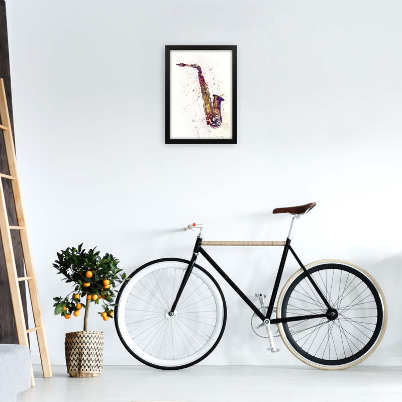 Saxophone Watercolour Print by Michael Tompsett A3 White Frame
